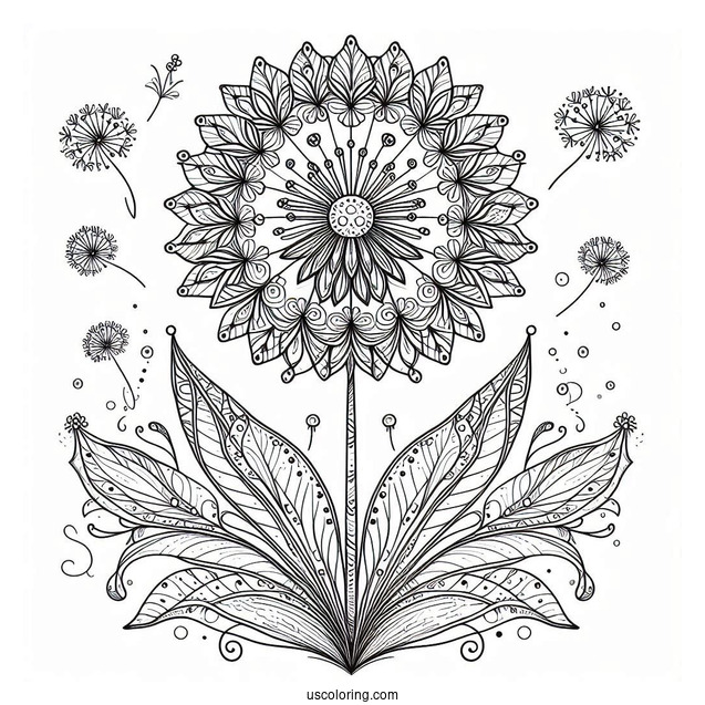 Elegant Dandelion Pattern Coloring Page
