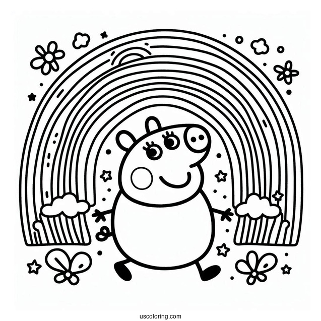 Coloring Page Of Peppa Pig Themed Rainbow