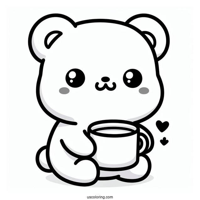 Kawaii Bear Holding A Cup O Milk Coloring Page For Kids