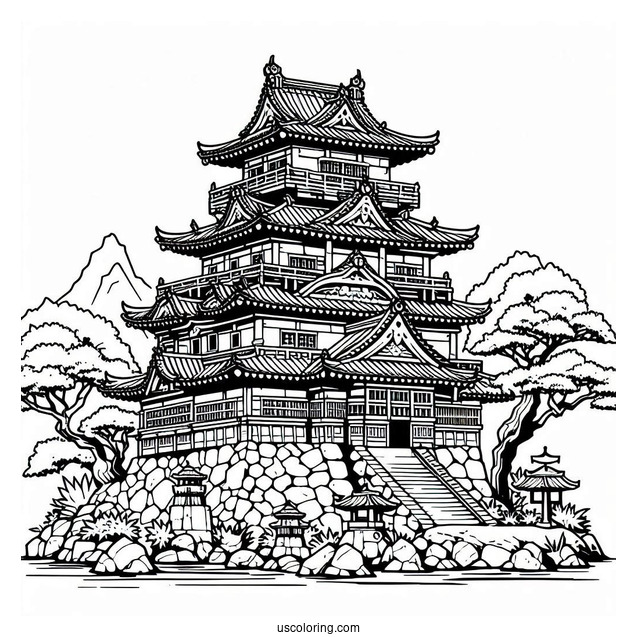 Japanese Castle Coloring Page