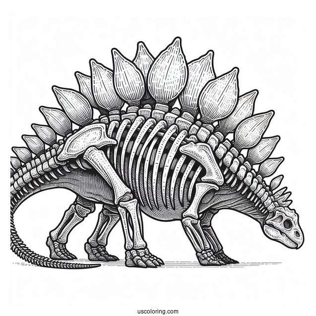 Detailed Stegosaurus Coloring Page Skeleton Side View