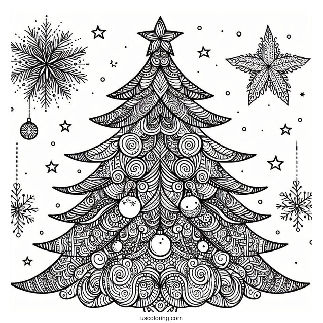 Christmas Tree Zentangle Coloring Page For Adults