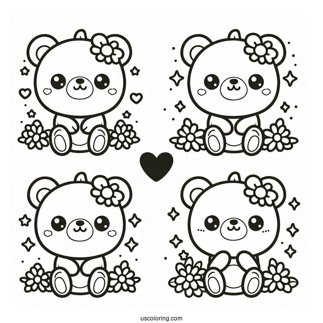 Kawaii Bear Coloring Page For Preschoolers
