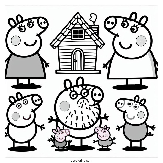 Peppa, Mummy, Daddy, And George Pig With House