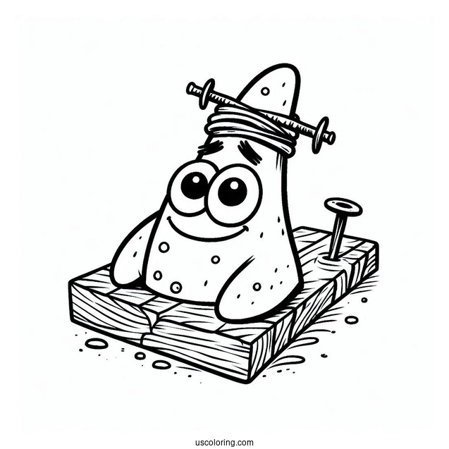 Patrick Star Coloring Page With Nail And Plank On His Head
