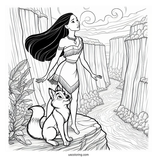 Pocahontas And Meeko On The Cliff