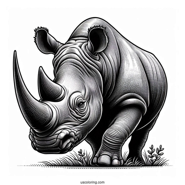 Detailed Black Rhino With Pointy Horns To Color