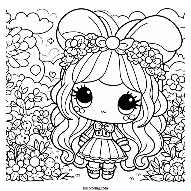 Kuromi In Garden With My Melody Coloring Page