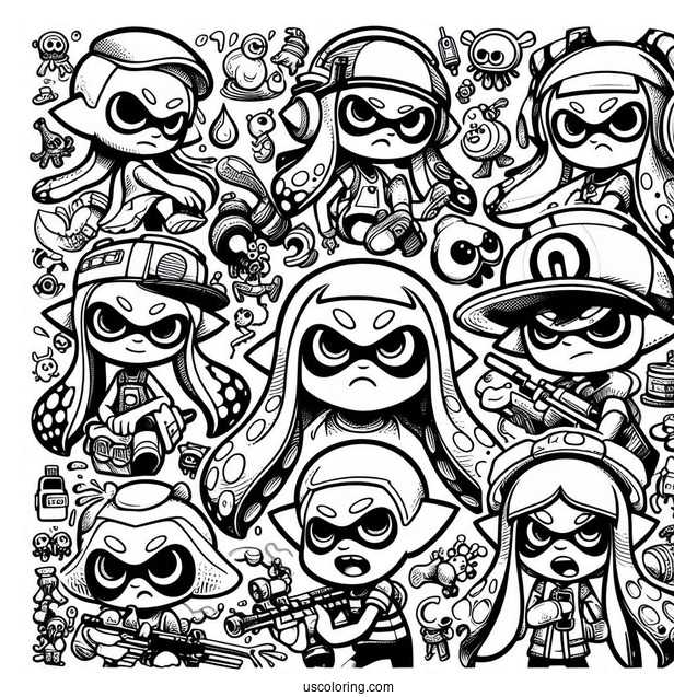 Detailed Splatoon Coloring Page Of Inklings Vs Octolings