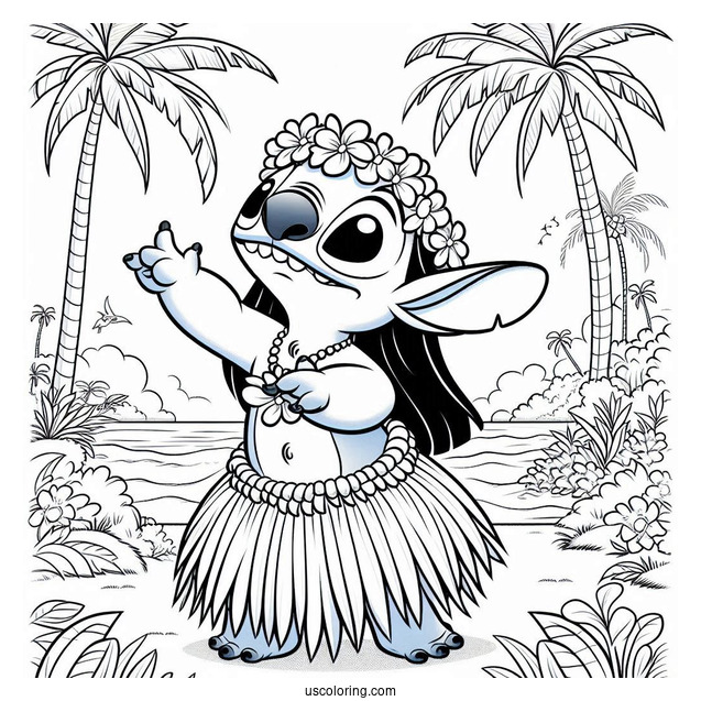 Coloring Page Of Lilo Doing Hula In Grass Skirt