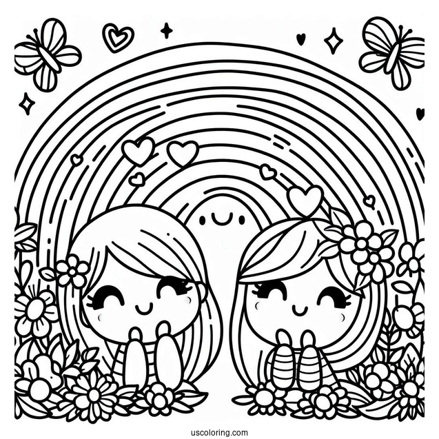 Easy Rainbow With Smiling Faces Coloring Sheet For Kids
