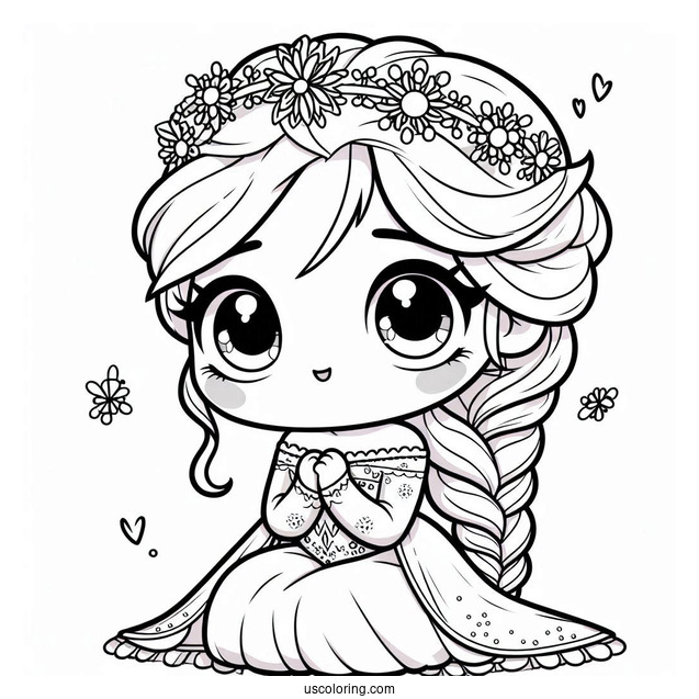 Cute Kawaii Young Elsa Coloring Page