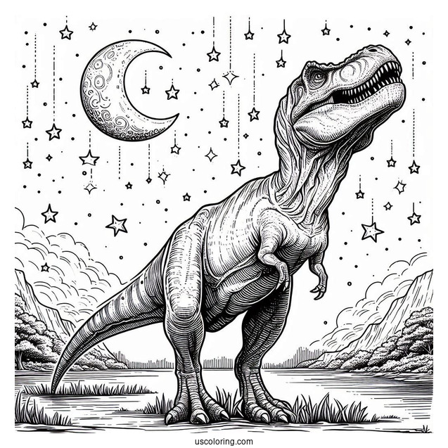 Big Tyrannosaurus Rex Under The Stars To Color