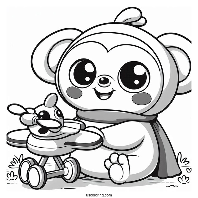 Smiling Pororo Coloring Page Holding Toy Airplane