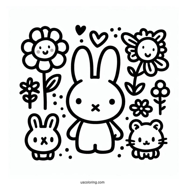 Simple Miffy Coloring Page, Poppy Pig, Grunty, Boris Bear, And Barbara For Preschoolers