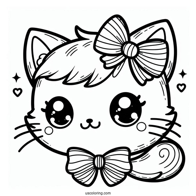 Kawaii Female Cat With Bow Coloring In