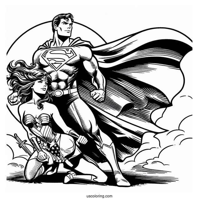 Superman With Lois Lane Coloring Sheet