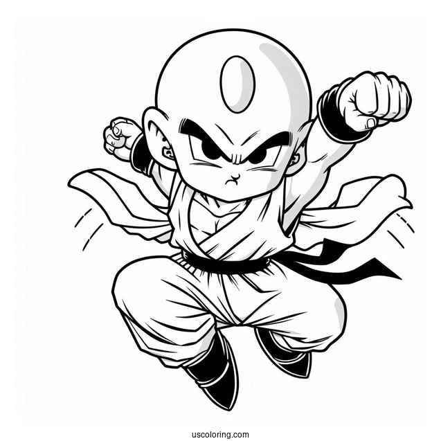 Dragon Ball Z Coloring Page Of Chiaotzu Flying Punch Pose For Kids