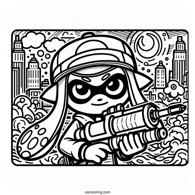 Agent 3 Using Hero Shot Splatoon Coloring Page