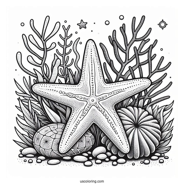 Cushion Starfish Coloring Page Next To Sea Sponges