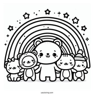 Cute Orange, Green, Blue, And Red Rainbow Friends Coloring Page