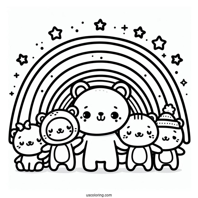 Cute Orange, Green, Blue, And Red Rainbow Friends Coloring Page