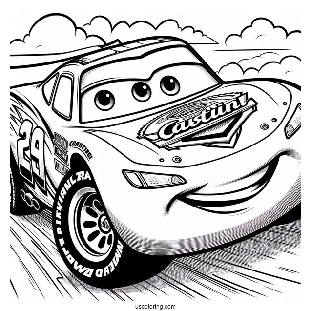 Pixar Coloring Page of Lightning McQueen Racing