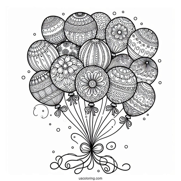 Bunch Of Balloons With Patterns And Ribbon