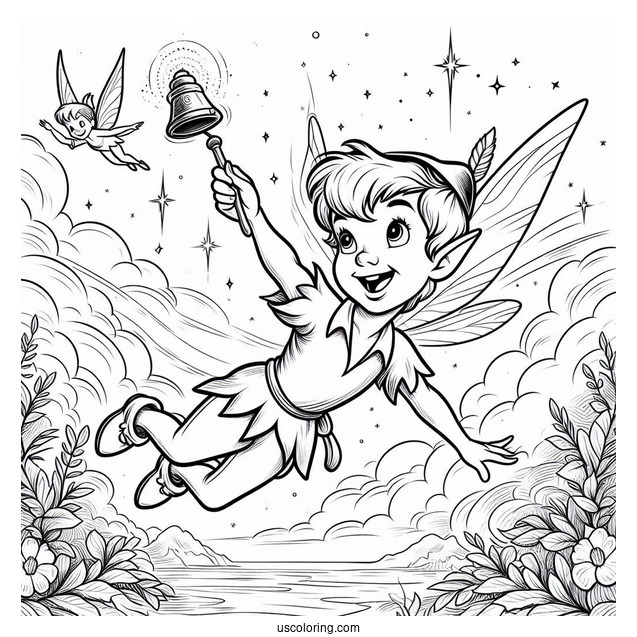 Coloring Sheet Of Peter Pan Flying With Tinker Bell