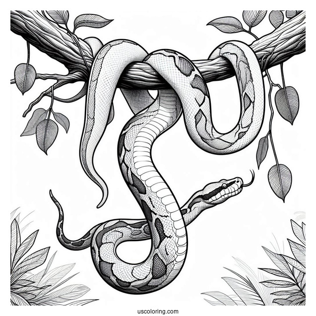 Black-Headed Python Hanging From Tree