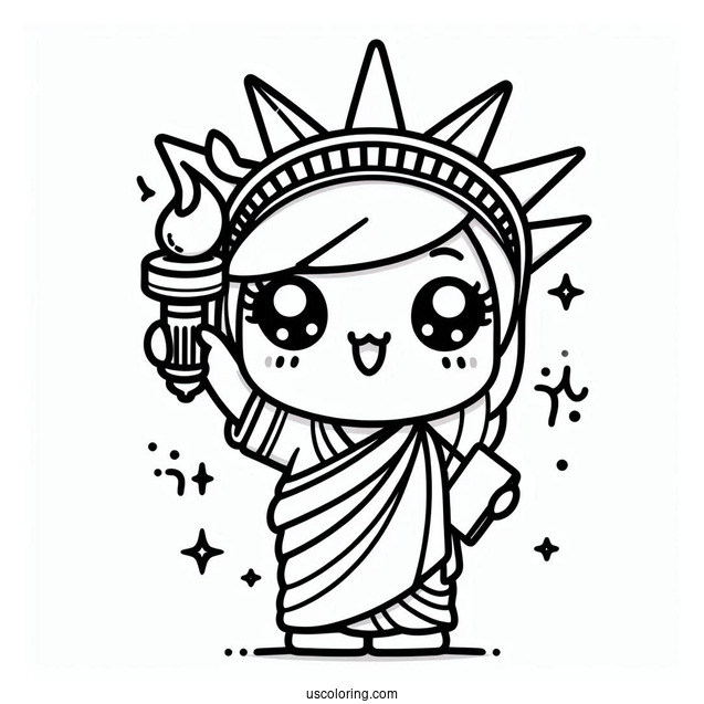 New York Coloring Page Of Kawaii Statue Of Liberty For Kids