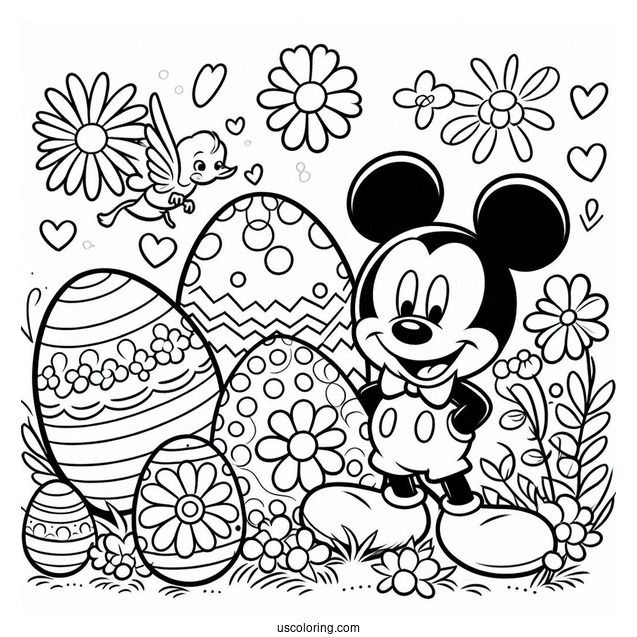 Mickey Mouse Painting Easter Eggs Coloring Page