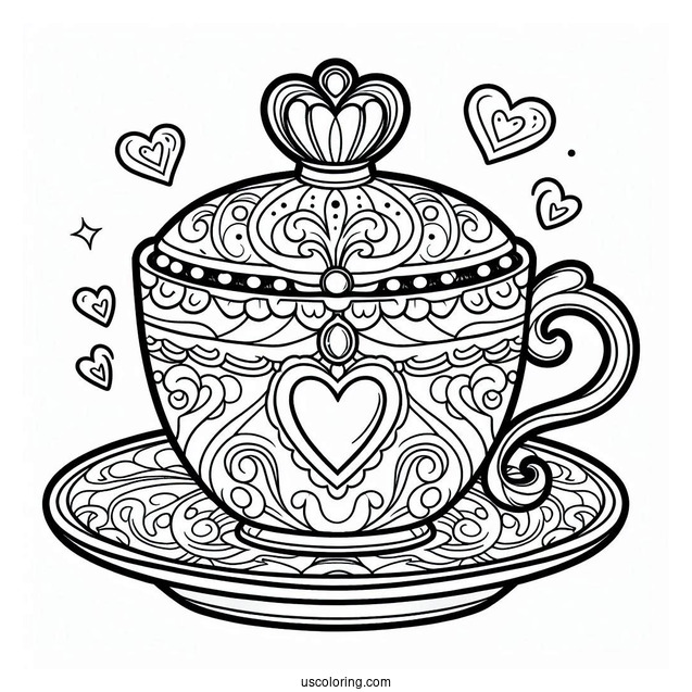 Palace Pets Coloring Page Of Detailed Teacup With Hearts For Kids