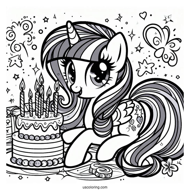 Happy Birthday Twilight Sparkle Coloring Sheet