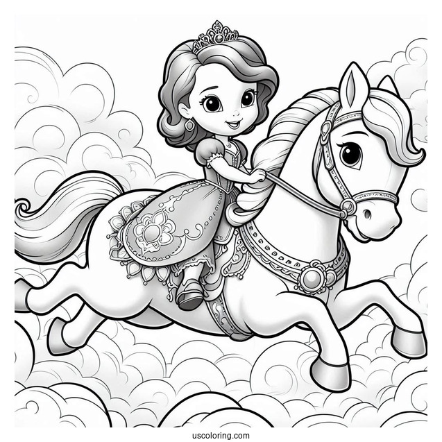 Sofia The First Coloring Page Riding Minimus In The Sky