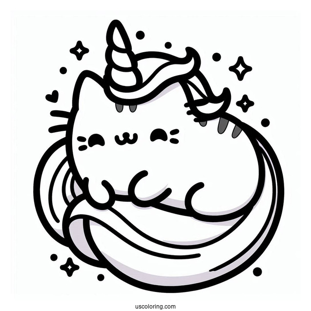 Kawaii Unicorn Pusheen Coloring Sheet