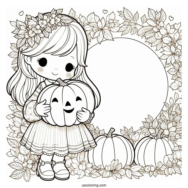 Precious Moments Coloring Page Of Girl Holding Pumpkin In Autumn