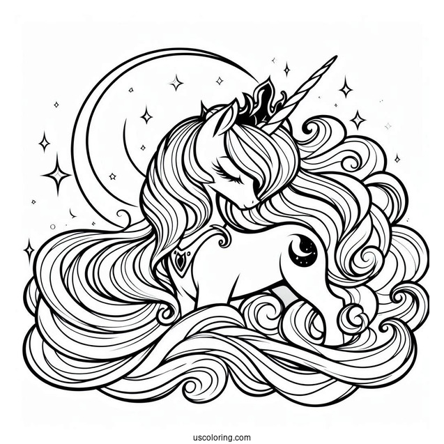 Princess Luna Coloring Page With Flowing Mane