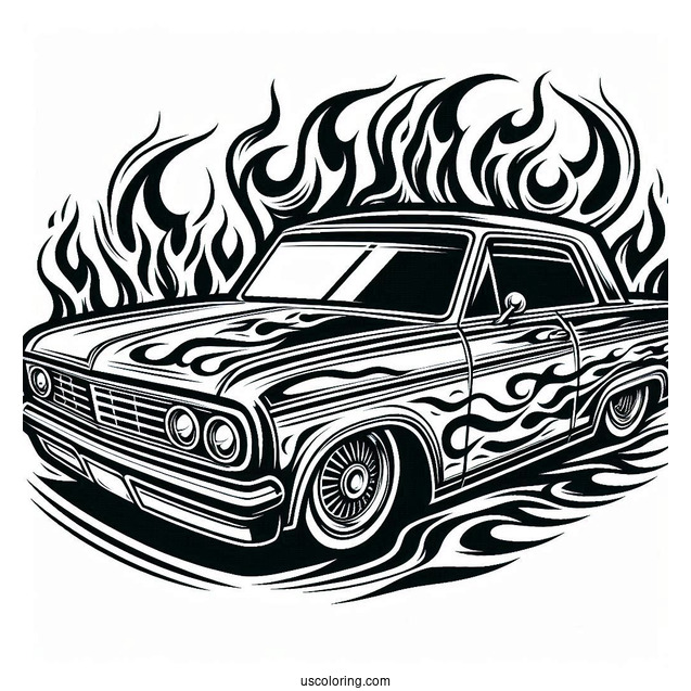 Lowrider Coloring Page With Flame Design For Kids