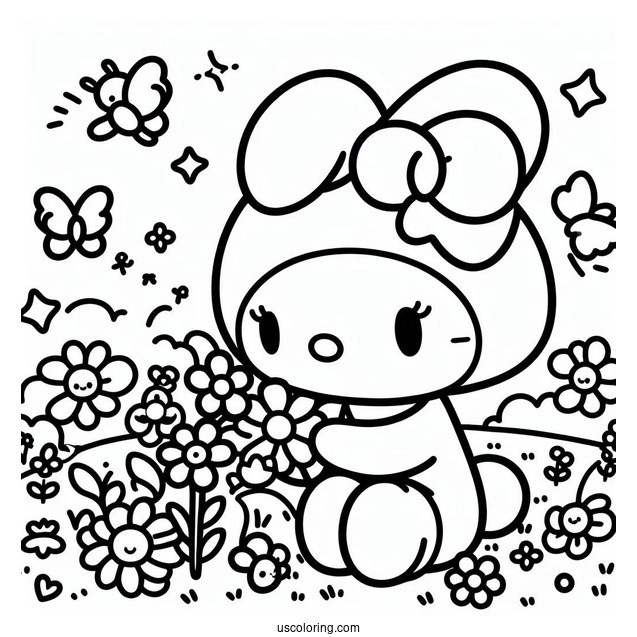 Sanrio Coloring Pages Of My Melody Picking Flowers