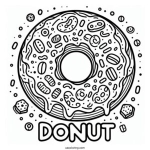 Simple Outline Of Donut With Text To Color