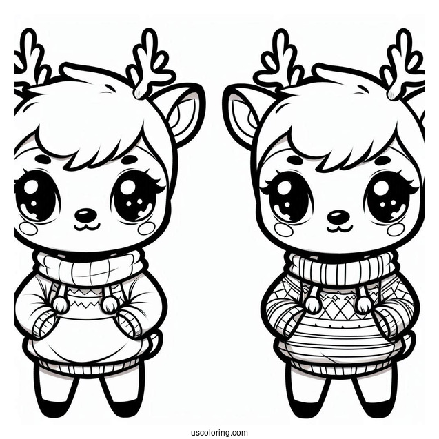 Chibi Rudolph Coloring Page Wearing A Sweatshirt
