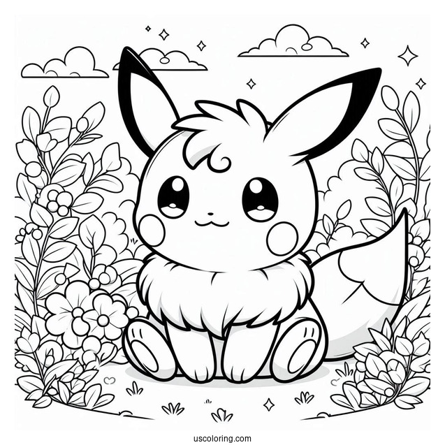 Raichu Coloring Page Sitting In The Garden