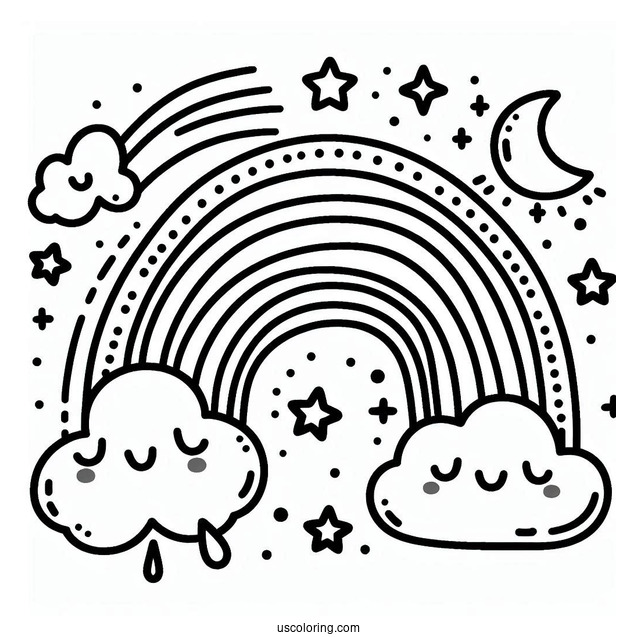 Easy Rainbow With Smiling Faces Coloring Sheet For Kids