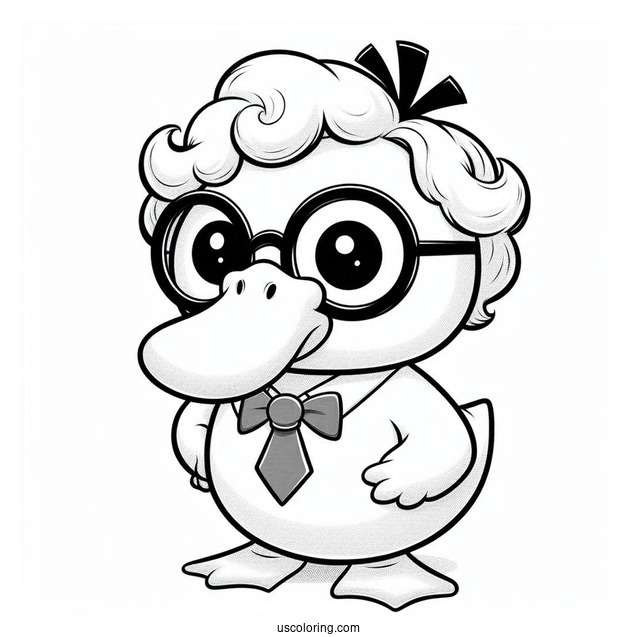Psyduck Coloring Page Wearing Glasses, Wig, And Necktie For Preschoolers