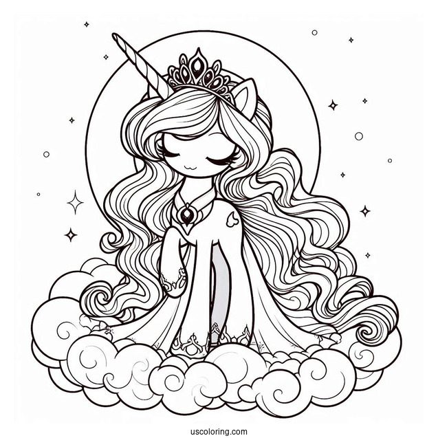 Elegant Princess Luna Coloring Page Standing On A Cloud