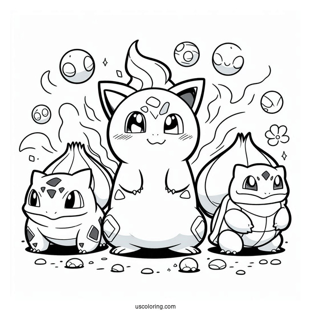 Bulbasaur Coloring Page Showing Togepi To Pikachu And Squirtle