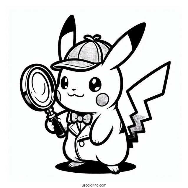 Coloring Page Of Detective Pikachu With Magnifying Glass