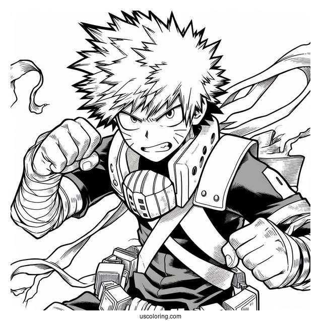 Katsuki Bakugo Fighting Alongside Deku Coloring Page