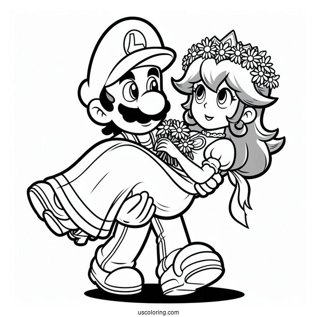 Luigi Carrying Princess Daisy Coloring Page